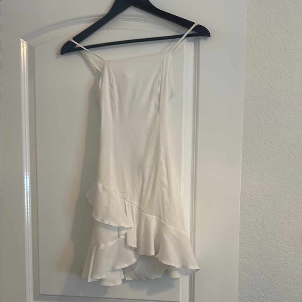 Blue Rain Cream Asymmetrical Ruffled Slip Dress